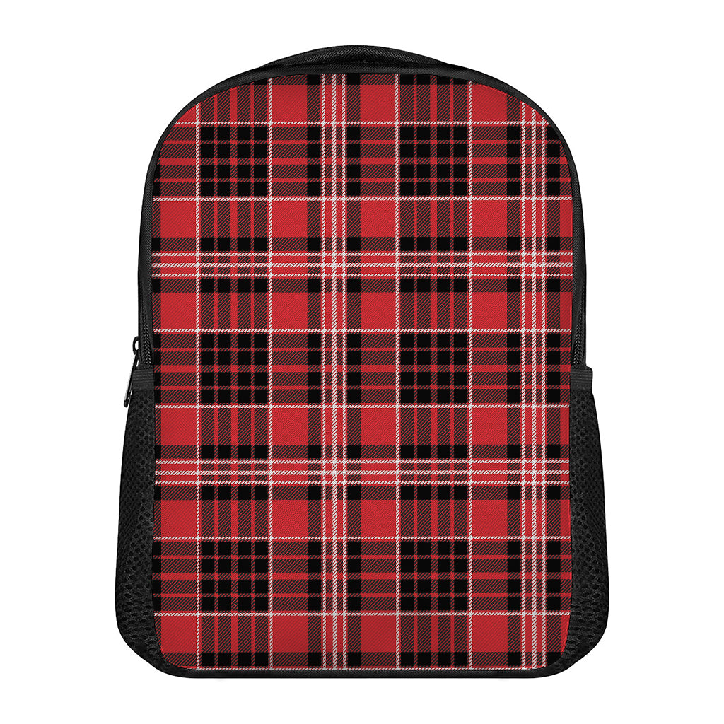 Red Black And White Scottish Plaid Print Casual Backpack