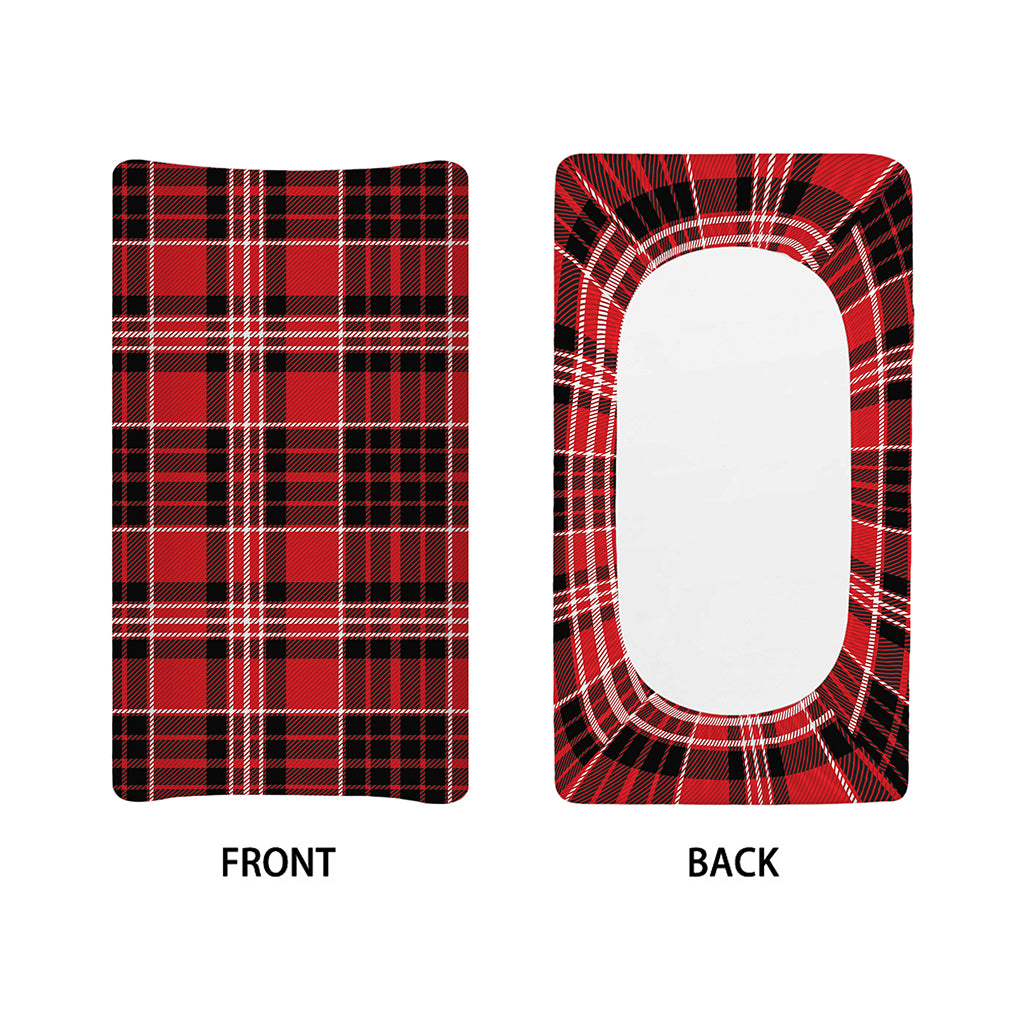 Red Black And White Scottish Plaid Print Changing Pad Cover
