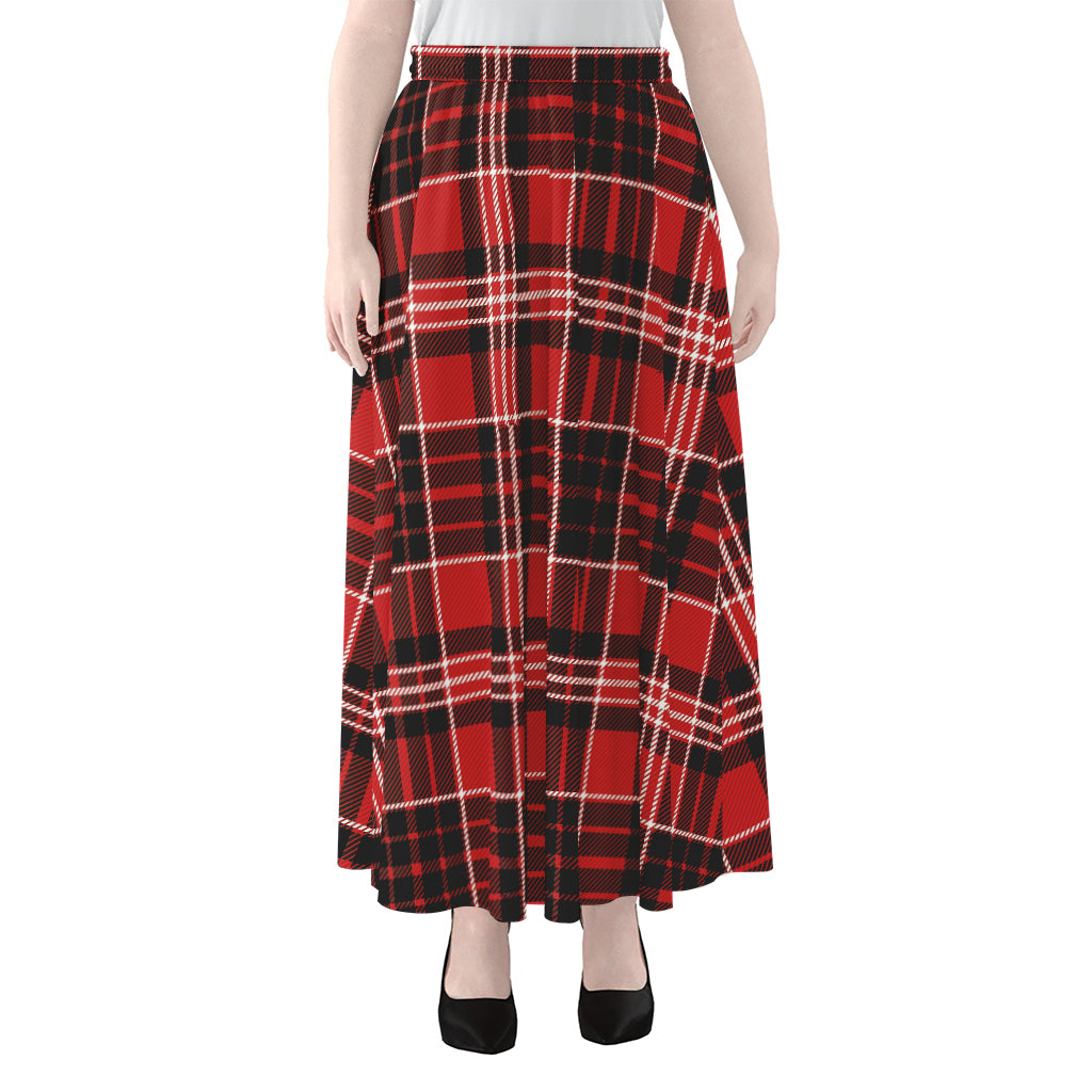 Red Black And White Scottish Plaid Print Chiffon Maxi Skirt