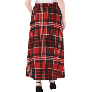 Red Black And White Scottish Plaid Print Chiffon Maxi Skirt