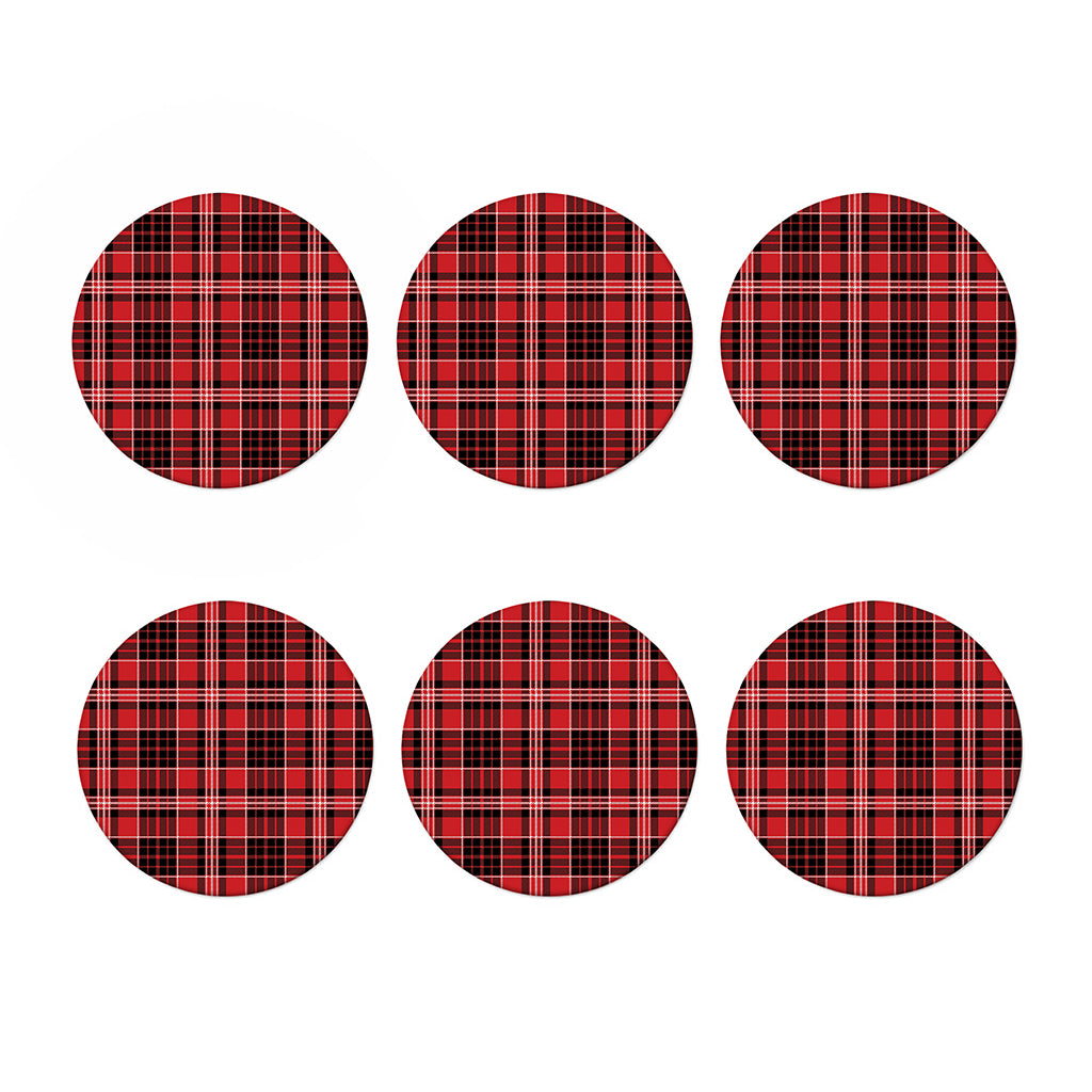 Red Black And White Scottish Plaid Print Coaster Set