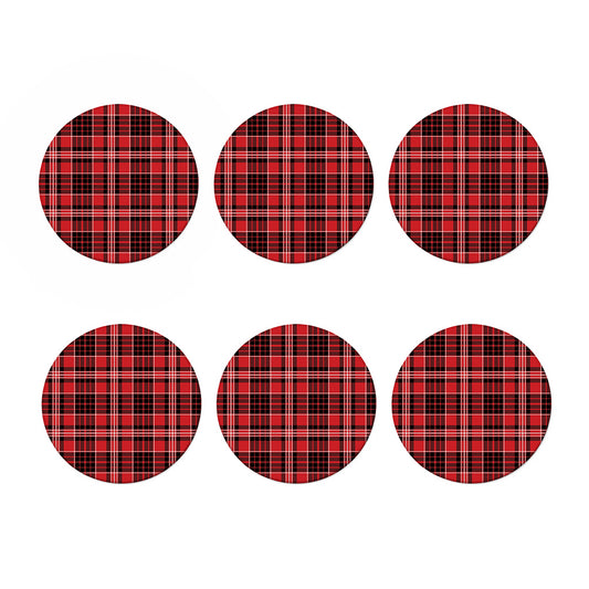 Red Black And White Scottish Plaid Print Coaster Set