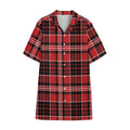 Red Black And White Scottish Plaid Print Cotton Hawaiian Shirt