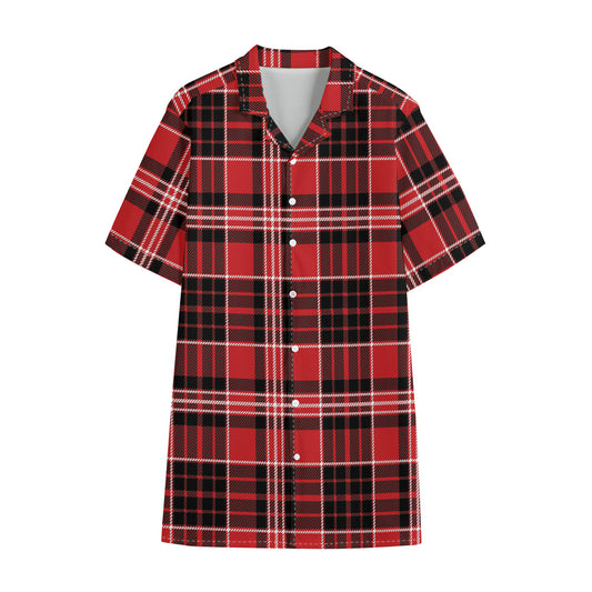 Red Black And White Scottish Plaid Print Cotton Hawaiian Shirt