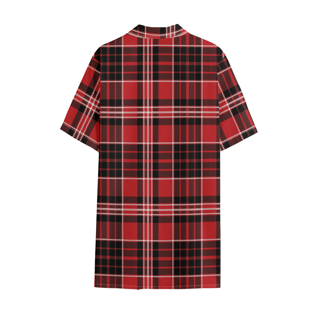 Red Black And White Scottish Plaid Print Cotton Hawaiian Shirt