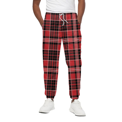 Red Black And White Scottish Plaid Print Cotton Pants