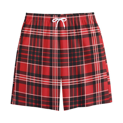 Red Black And White Scottish Plaid Print Cotton Shorts