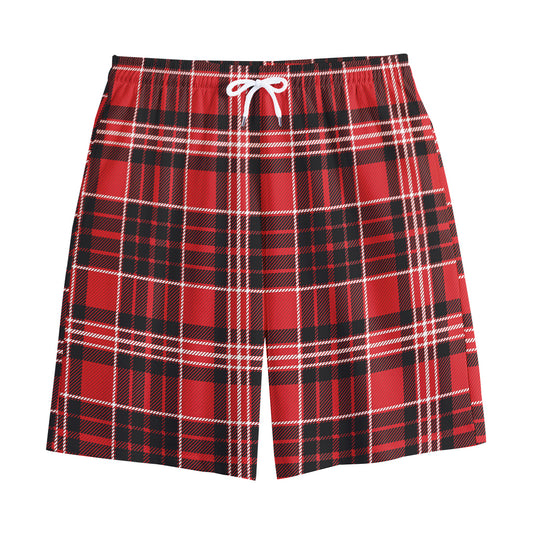 Red Black And White Scottish Plaid Print Cotton Shorts