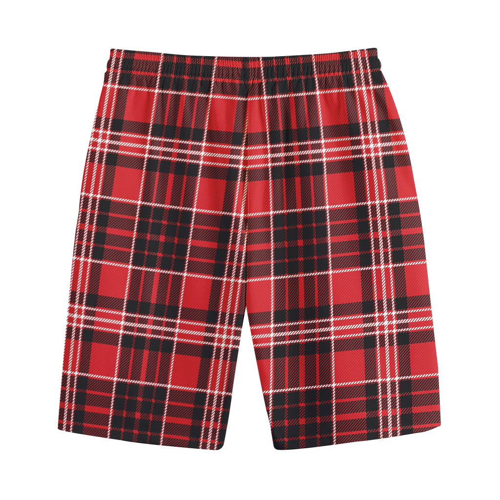 Red Black And White Scottish Plaid Print Cotton Shorts