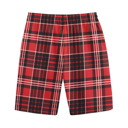 Red Black And White Scottish Plaid Print Cotton Shorts