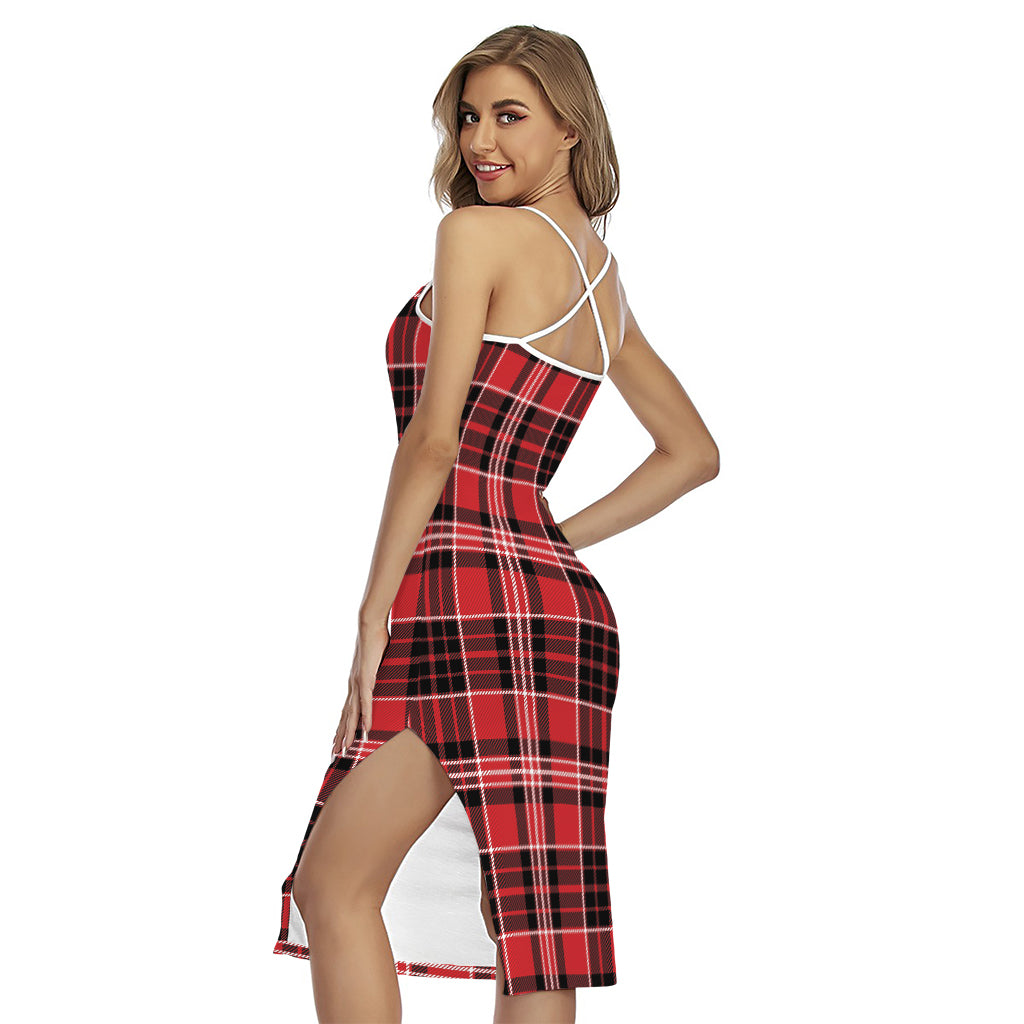 Red Black And White Scottish Plaid Print Cross Back Cami Dress
