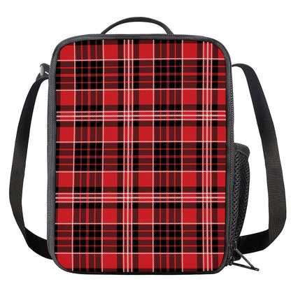Red Black And White Scottish Plaid Print Crossbody Lunch Bag