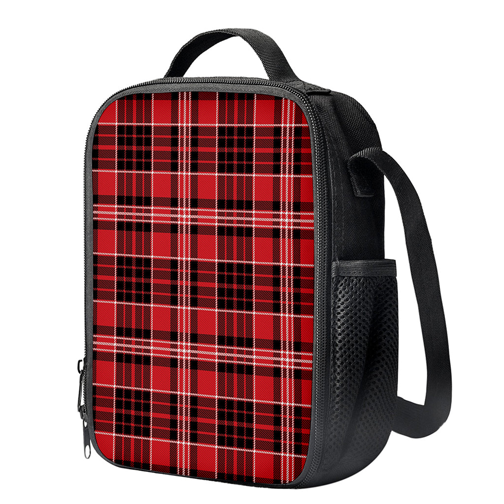Red Black And White Scottish Plaid Print Crossbody Lunch Bag