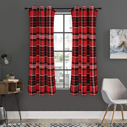 Red Black And White Scottish Plaid Print Curtain