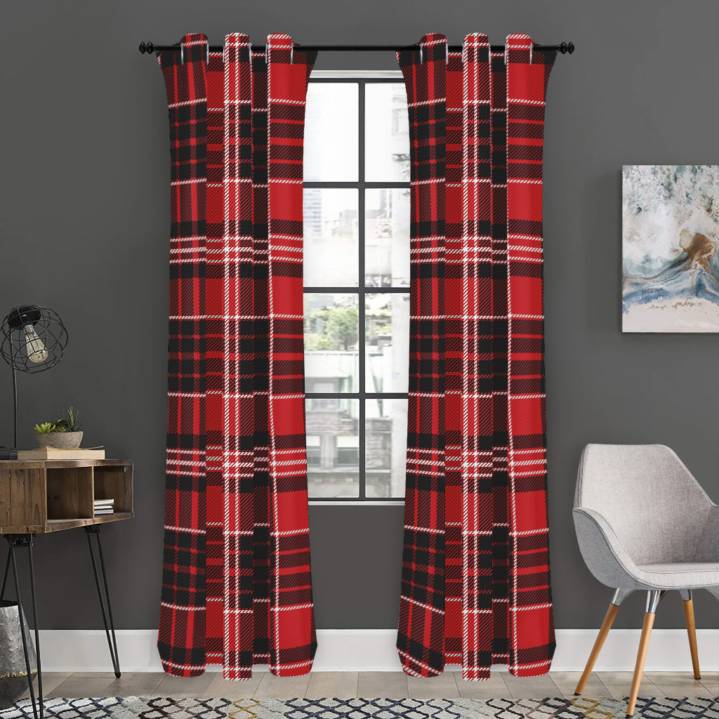 Red Black And White Scottish Plaid Print Curtain