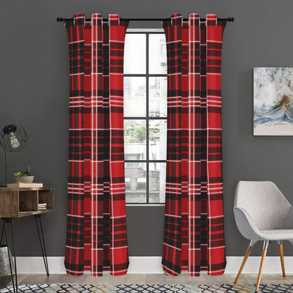 Red Black And White Scottish Plaid Print Curtain