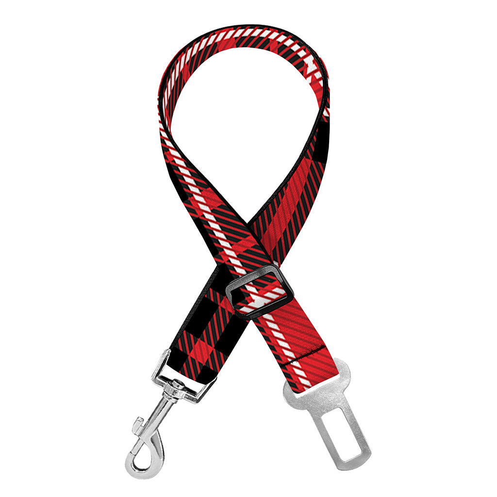 Red Black And White Scottish Plaid Print Dog Seat Belt