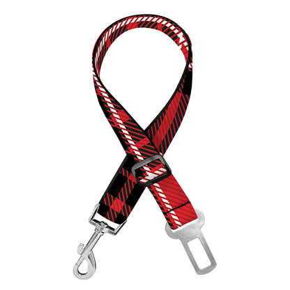Red Black And White Scottish Plaid Print Dog Seat Belt
