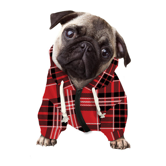 Red Black And White Scottish Plaid Print Dog Zip Up Hoodie