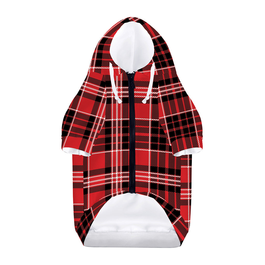 Red Black And White Scottish Plaid Print Dog Zip Up Hoodie