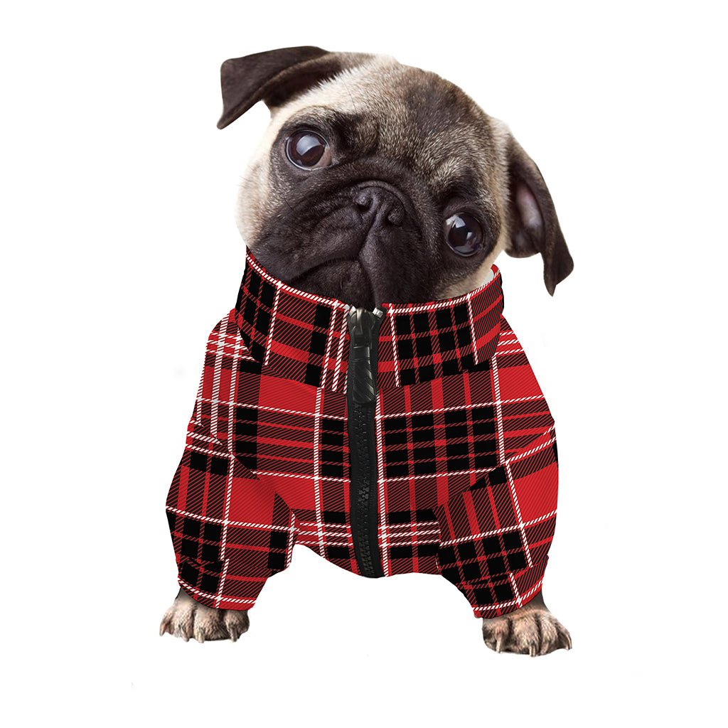 Red Black And White Scottish Plaid Print Dog Zip Up Jacket