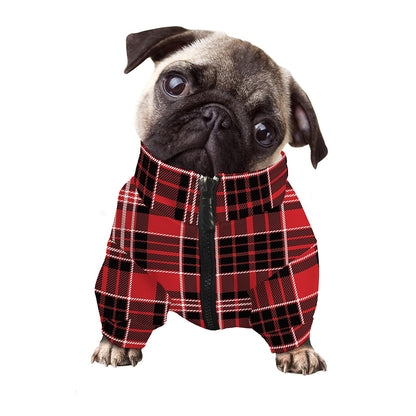 Red Black And White Scottish Plaid Print Dog Zip Up Jacket