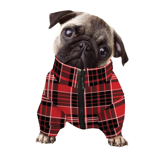 Red Black And White Scottish Plaid Print Dog Zip Up Jacket