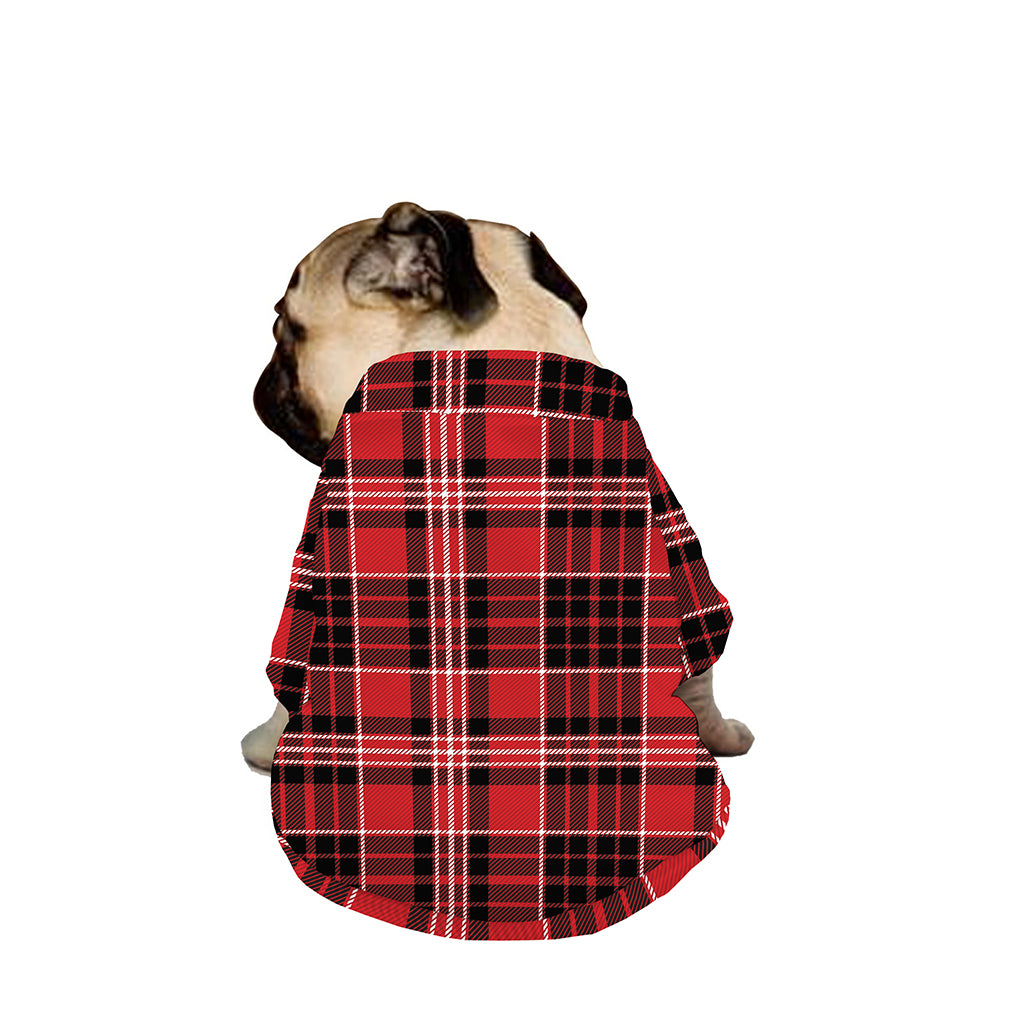 Red Black And White Scottish Plaid Print Dog Zip Up Jacket