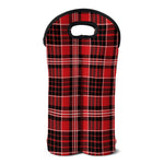 Red Black And White Scottish Plaid Print Double Neoprene Wine Tote