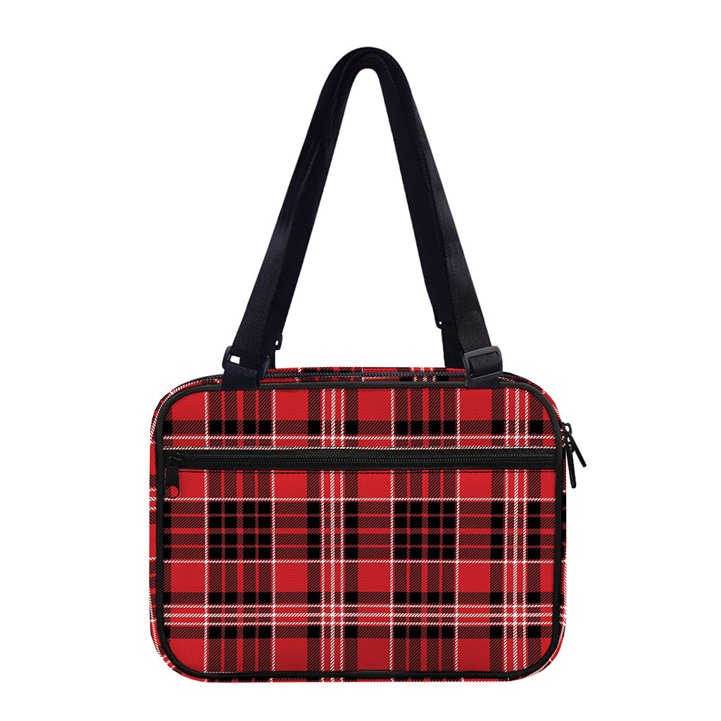 Red Black And White Scottish Plaid Print Double Strap Bible Bag