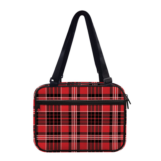 Red Black And White Scottish Plaid Print Double Strap Bible Bag