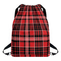 Red Black And White Scottish Plaid Print Drawstring Backpack
