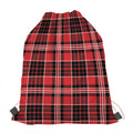 Red Black And White Scottish Plaid Print Drawstring Bag