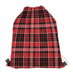 Red Black And White Scottish Plaid Print Drawstring Bag