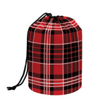 Red Black And White Scottish Plaid Print Drawstring Makeup Bag