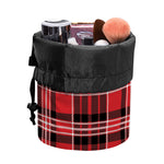 Red Black And White Scottish Plaid Print Drawstring Makeup Bag