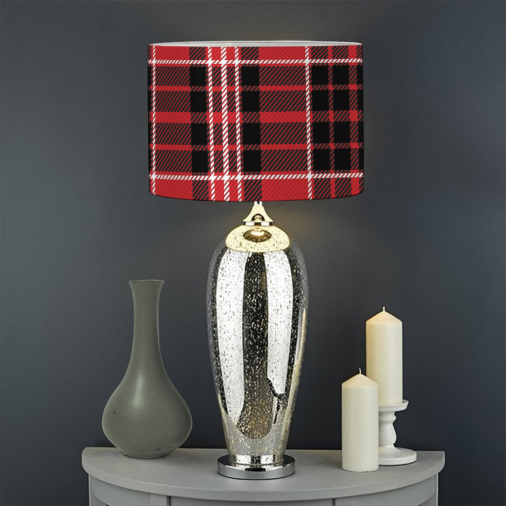 Red Black And White Scottish Plaid Print Drum Lamp Shade