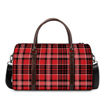 Red Black And White Scottish Plaid Print Duffle Bag