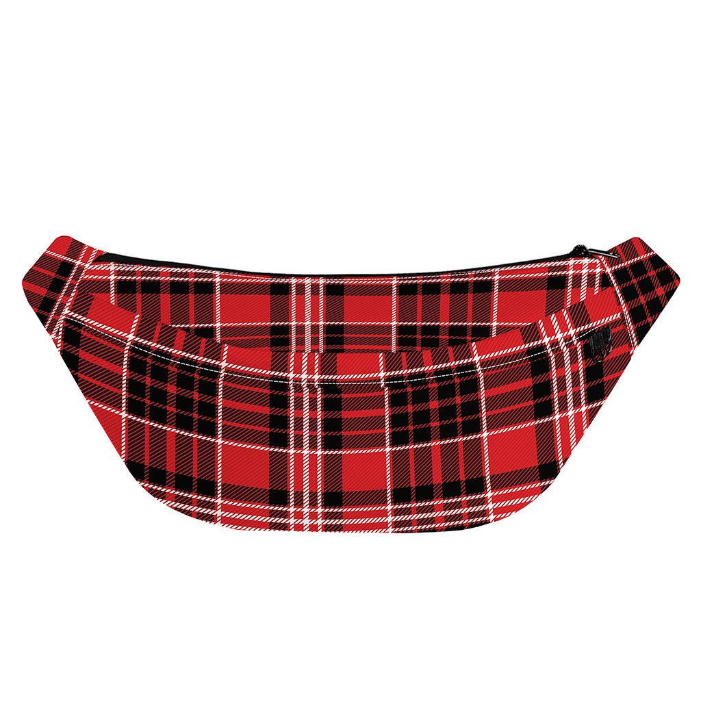 Red Black And White Scottish Plaid Print Fanny Pack