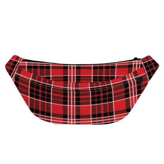 Red Black And White Scottish Plaid Print Fanny Pack