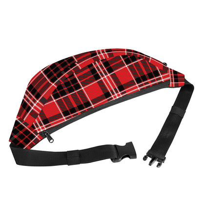 Red Black And White Scottish Plaid Print Fanny Pack