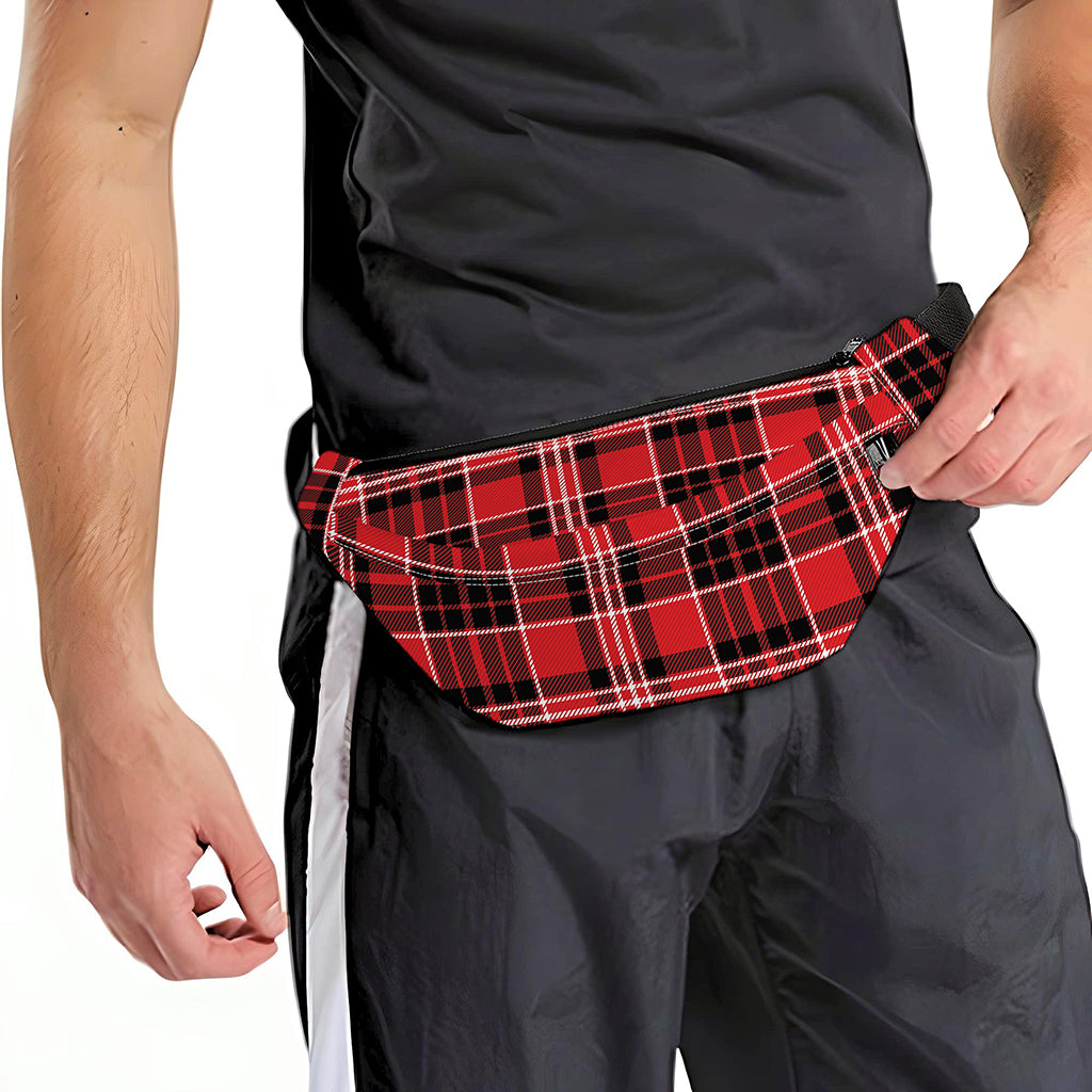 Red Black And White Scottish Plaid Print Fanny Pack