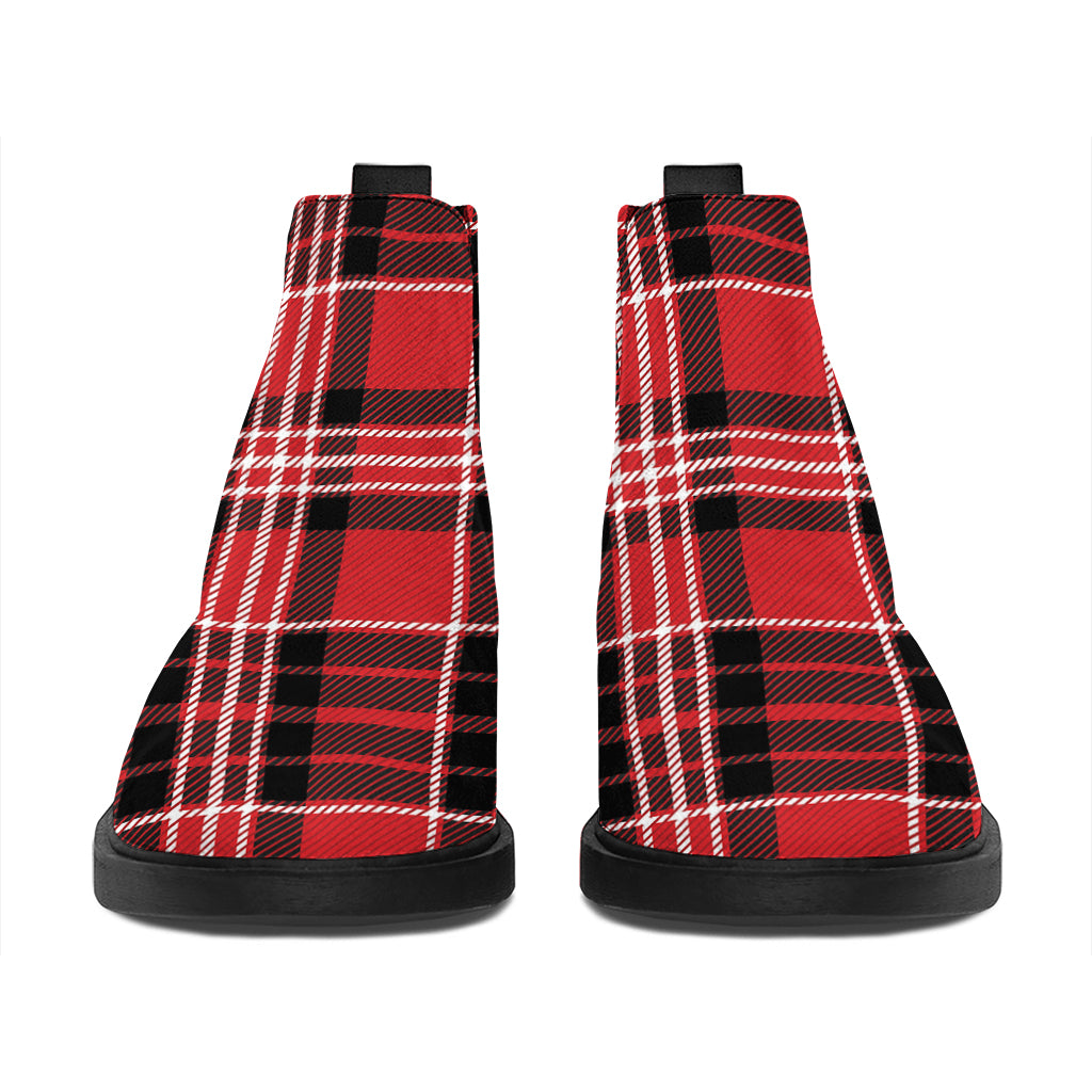 Red Black And White Scottish Plaid Print Flat Ankle Boots