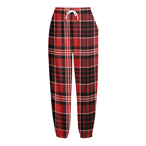 Red Black And White Scottish Plaid Print Fleece Lined Knit Pants