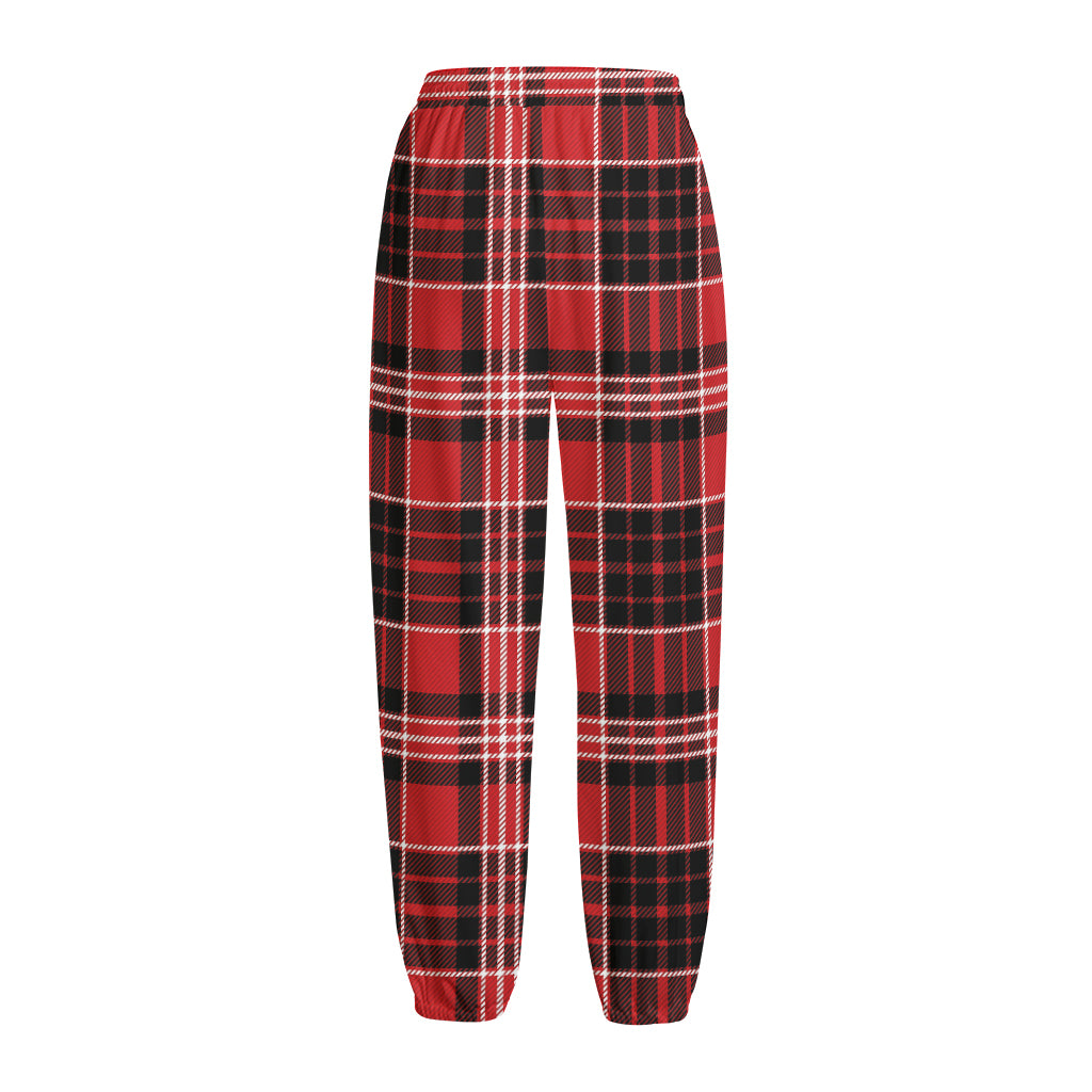 Red Black And White Scottish Plaid Print Fleece Lined Knit Pants