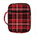Red Black And White Scottish Plaid Print Front Pocket Bible Bag