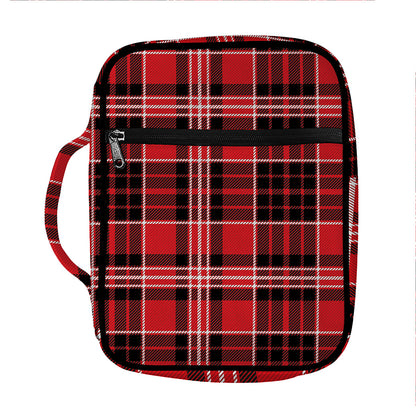 Red Black And White Scottish Plaid Print Front Pocket Bible Bag
