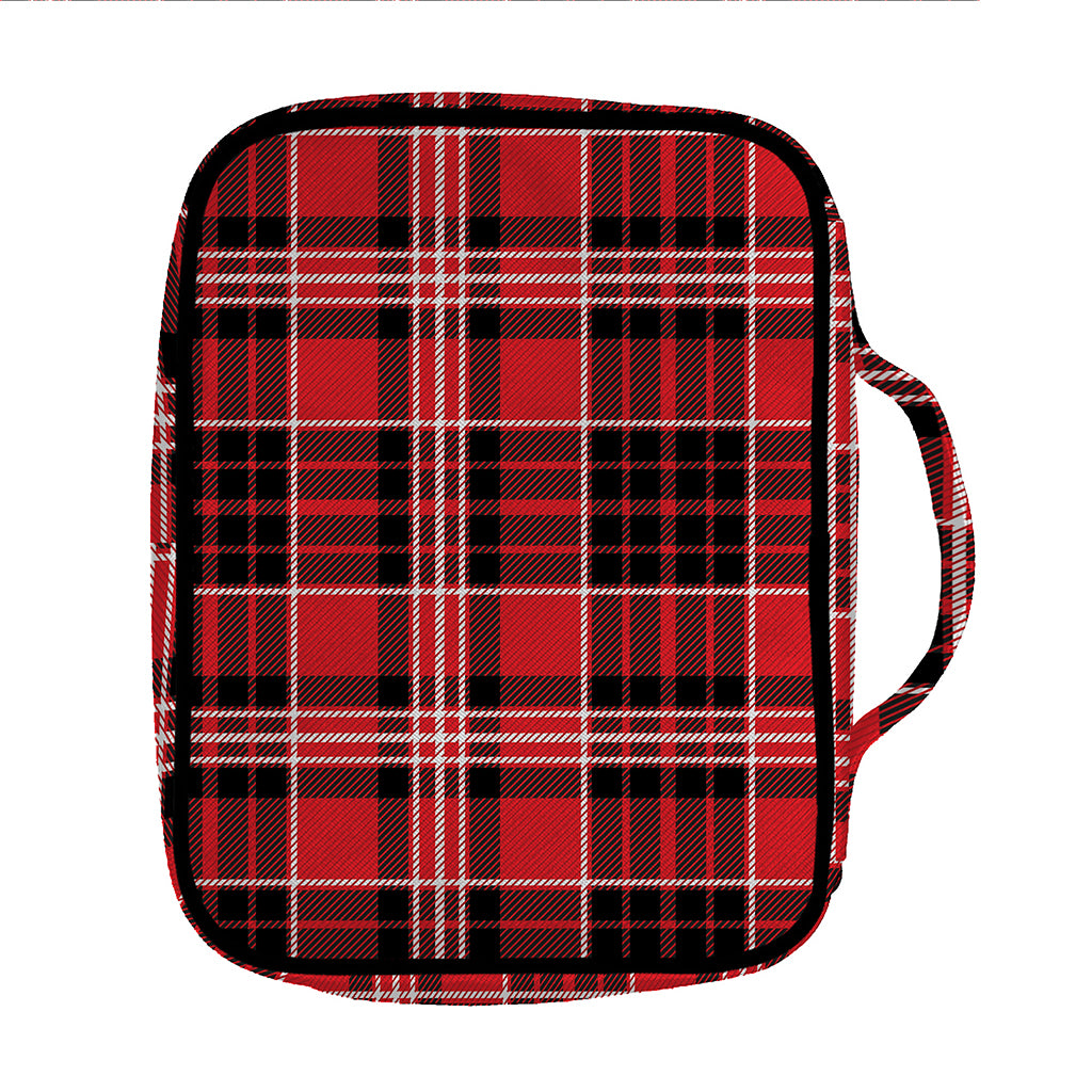 Red Black And White Scottish Plaid Print Front Pocket Bible Bag