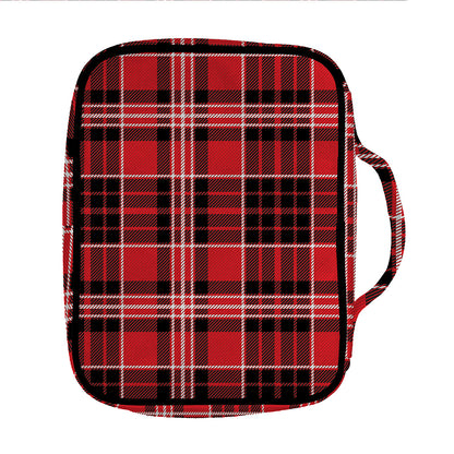 Red Black And White Scottish Plaid Print Front Pocket Bible Bag