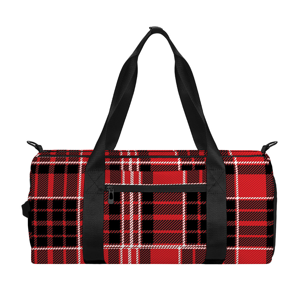 Red Black And White Scottish Plaid Print Gym Bag